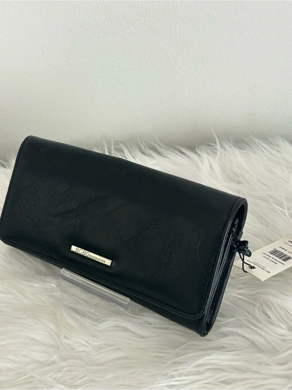BCBGeneration Black Vegan Leather Zip Around Wristlet Wallet Clutch NWT